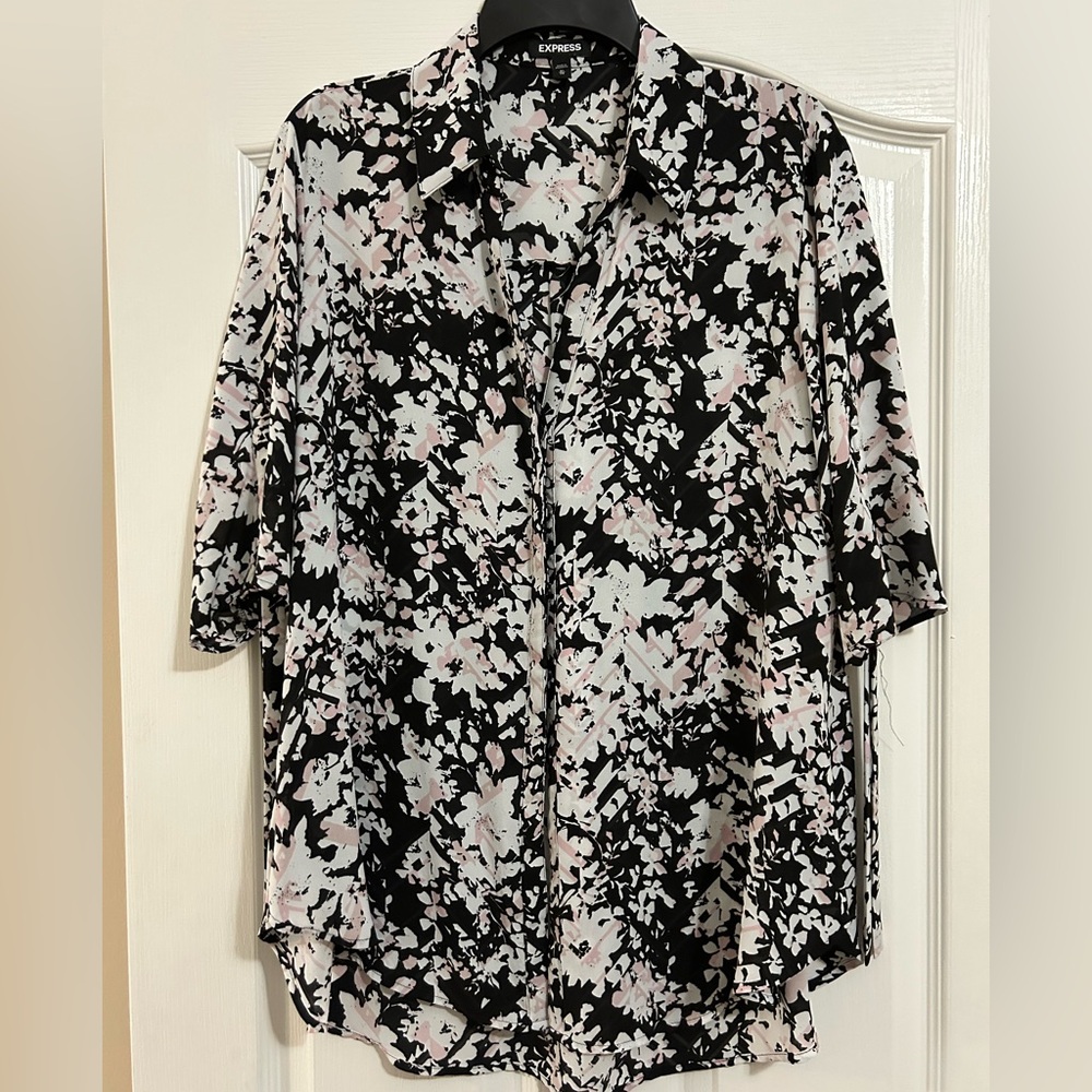 Express Black and White Floral Button Down Shirt